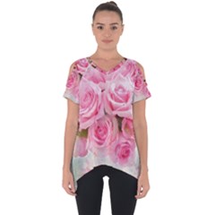 Pink Roses Cut Out Side Drop Tee by NouveauDesign