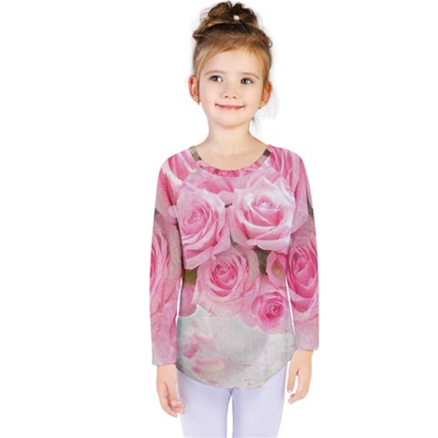 Pink Roses Kids  Long Sleeve Tee by NouveauDesign