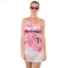 Pink Roses One Soulder Bodycon Dress by NouveauDesign