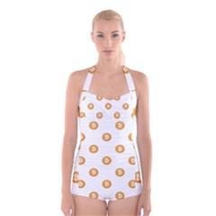 Bitcoin Logo Pattern Boyleg Halter Swimsuit  by dflcprints