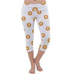 Bitcoin Logo Pattern Capri Yoga Leggings by dflcprints