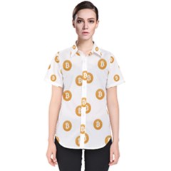 Bitcoin Logo Pattern Women s Short Sleeve Shirt