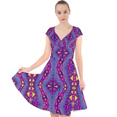 Aztec Purple Pattern Cap Sleeve Front Wrap Midi Dress by Bigfootshirtshop