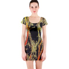 Artistic Effect Fractal Forest Background Short Sleeve Bodycon Dress