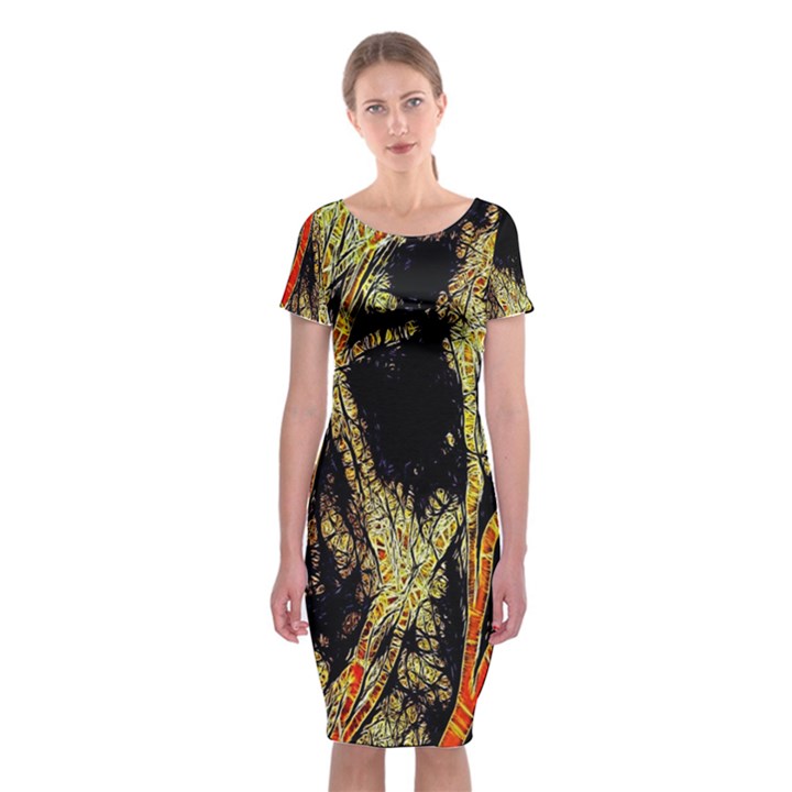 Artistic Effect Fractal Forest Background Classic Short Sleeve Midi Dress