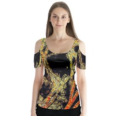 Artistic Effect Fractal Forest Background Butterfly Sleeve Cutout Tee 