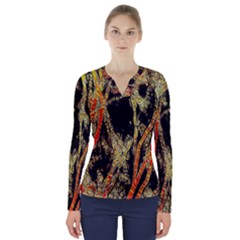 Artistic Effect Fractal Forest Background V-neck Long Sleeve Top