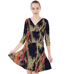 Artistic Effect Fractal Forest Background Quarter Sleeve Front Wrap Dress	