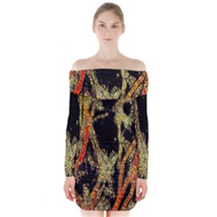 Artistic Effect Fractal Forest Background Long Sleeve Off Shoulder Dress