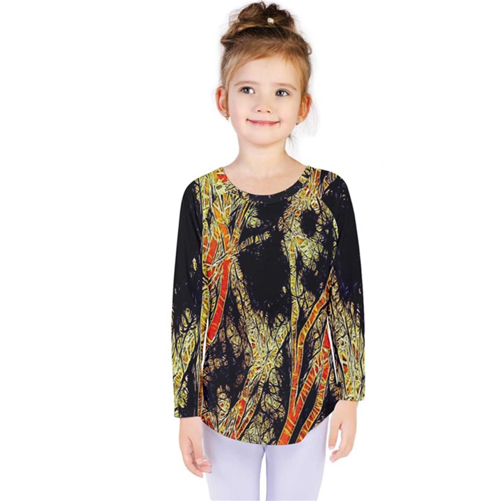 Artistic Effect Fractal Forest Background Kids  Long Sleeve Tee