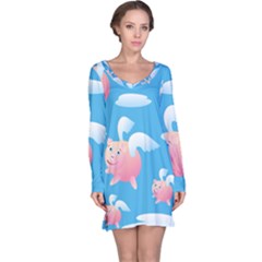 Flying Piggys Pattern Long Sleeve Nightdress by Bigfootshirtshop