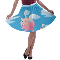 Flying Piggys Pattern A-line Skater Skirt by Bigfootshirtshop