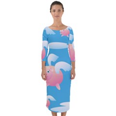 Flying Piggys Pattern Quarter Sleeve Midi Bodycon Dress by Bigfootshirtshop