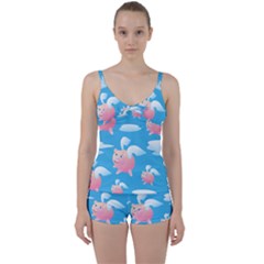 Flying Piggys Pattern Tie Front Two Piece Tankini