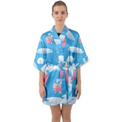 Flying Piggys Pattern Quarter Sleeve Kimono Robe