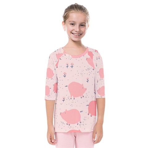 Pigs And Flowers Kids  Quarter Sleeve Raglan Tee by Bigfootshirtshop