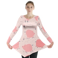 Pigs And Flowers Long Sleeve Tunic  by Bigfootshirtshop