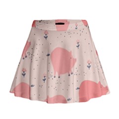 Pigs And Flowers Mini Flare Skirt by Bigfootshirtshop