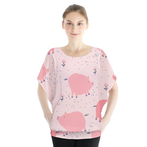 Pigs And Flowers Blouse by Bigfootshirtshop