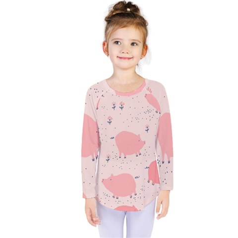 Pigs And Flowers Kids  Long Sleeve Tee by Bigfootshirtshop