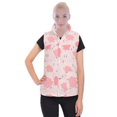 Pigs And Flowers Women s Button Up Puffer Vest