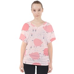 Pigs And Flowers V-neck Dolman Drape Top