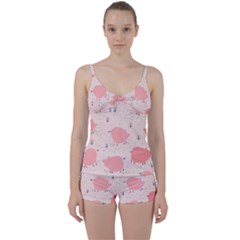 Pigs And Flowers Tie Front Two Piece Tankini by Bigfootshirtshop