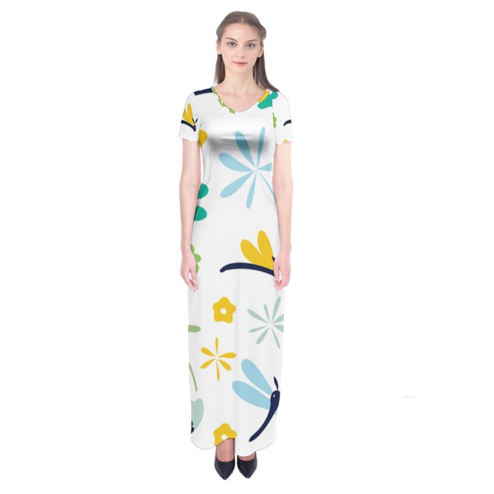 Busy Dragonflies Short Sleeve Maxi Dress