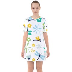 Busy Dragonflies Sixties Short Sleeve Mini Dress