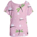 Dragonfly And White Flowers Pattern Women s Oversized Tee View1