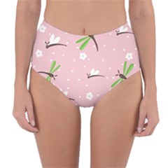 Dragonfly And White Flowers Pattern Reversible High-waist Bikini Bottoms by Bigfootshirtshop