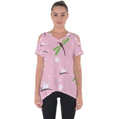 Dragonfly And White Flowers Pattern Cut Out Side Drop Tee by Bigfootshirtshop