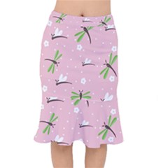 Dragonfly And White Flowers Pattern Mermaid Skirt by Bigfootshirtshop