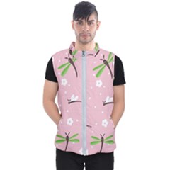 Dragonfly And White Flowers Pattern Men s Puffer Vest