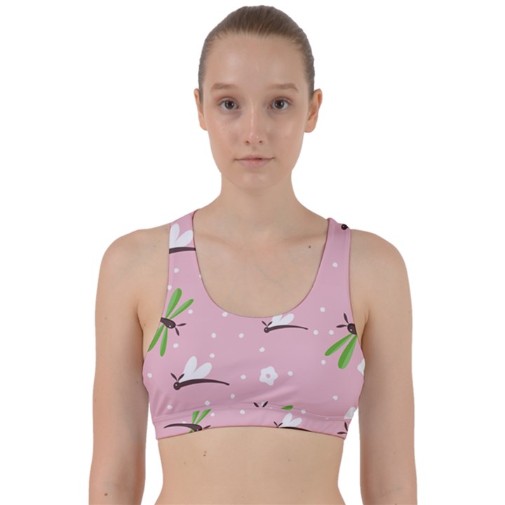 Dragonfly And White Flowers Pattern Back Weave Sports Bra