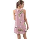 Dragonfly And White Flowers Pattern Halter Tie Back Chiffon Dress View2