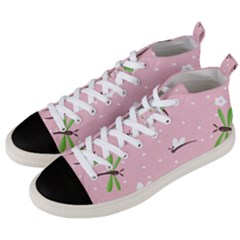 Dragonfly And White Flowers Pattern Men s Mid-top Canvas Sneakers