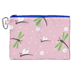 Dragonfly And White Flowers Pattern Canvas Cosmetic Bag (xl)