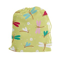 Colorful Dragonflies And White Flowers Pattern Drawstring Pouches (xxl) by Bigfootshirtshop