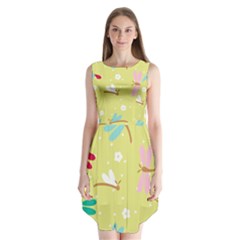 Colorful Dragonflies And White Flowers Pattern Sleeveless Chiffon Dress   by Bigfootshirtshop