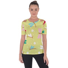 Colorful Dragonflies And White Flowers Pattern Short Sleeve Top by Bigfootshirtshop