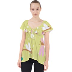 Colorful Dragonflies And White Flowers Pattern Lace Front Dolly Top