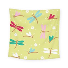 Colorful Dragonflies And White Flowers Pattern Square Tapestry (small) by Bigfootshirtshop