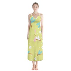 Colorful Dragonflies And White Flowers Pattern Button Up Chiffon Maxi Dress by Bigfootshirtshop