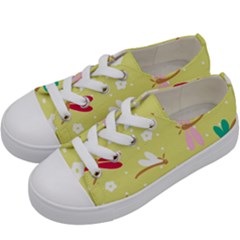 Colorful Dragonflies And White Flowers Pattern Kids  Low Top Canvas Sneakers by Bigfootshirtshop