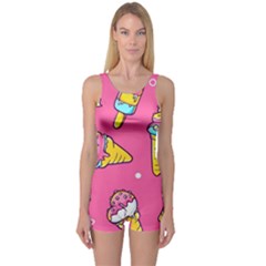 Summer Ice Creams Flavors Pattern One Piece Boyleg Swimsuit