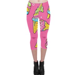 Summer Ice Creams Flavors Pattern Capri Leggings 