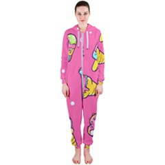 Summer Ice Creams Flavors Pattern Hooded Jumpsuit (Ladies) 