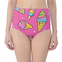 Summer Ice Creams Flavors Pattern High-Waist Bikini Bottoms