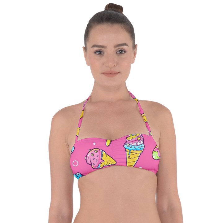 Summer Ice Creams Flavors Pattern Halter Bandeau Bikini Top